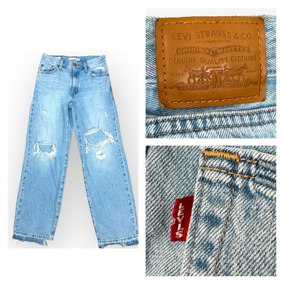 Levi's Denim - Levi's Premium Baggy Dad Jeans Women's 24x30 Distressed Relaxed Fit Big E Tag